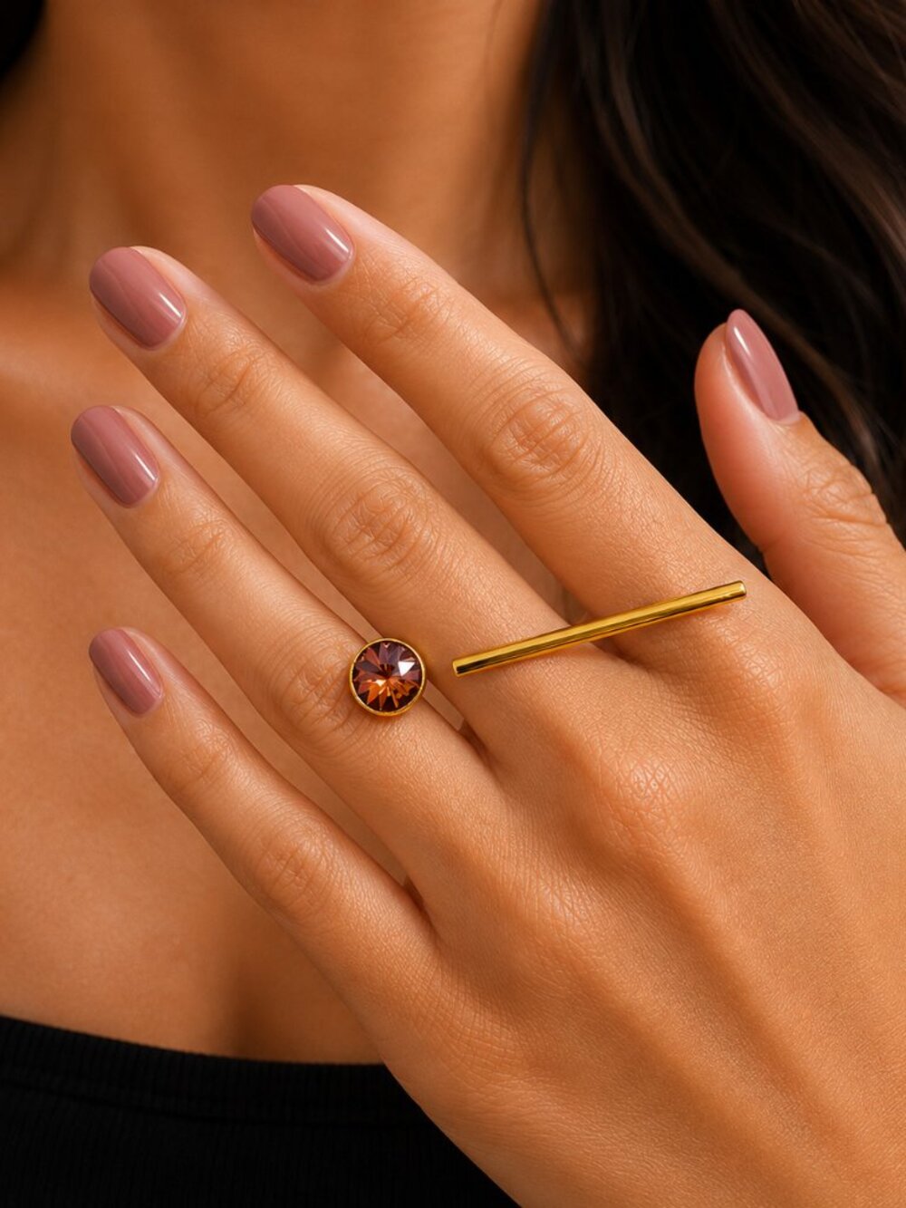 7 Charming Sisters "Smooth‎ Operator" Gold Tone Bar Ring Size 8 NWT